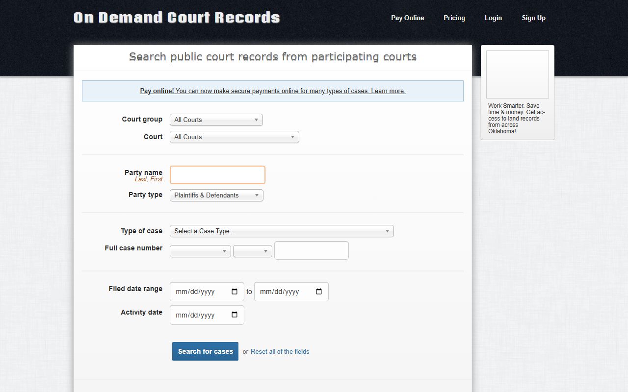 McClain County court records after jail arrest ODCR search portal